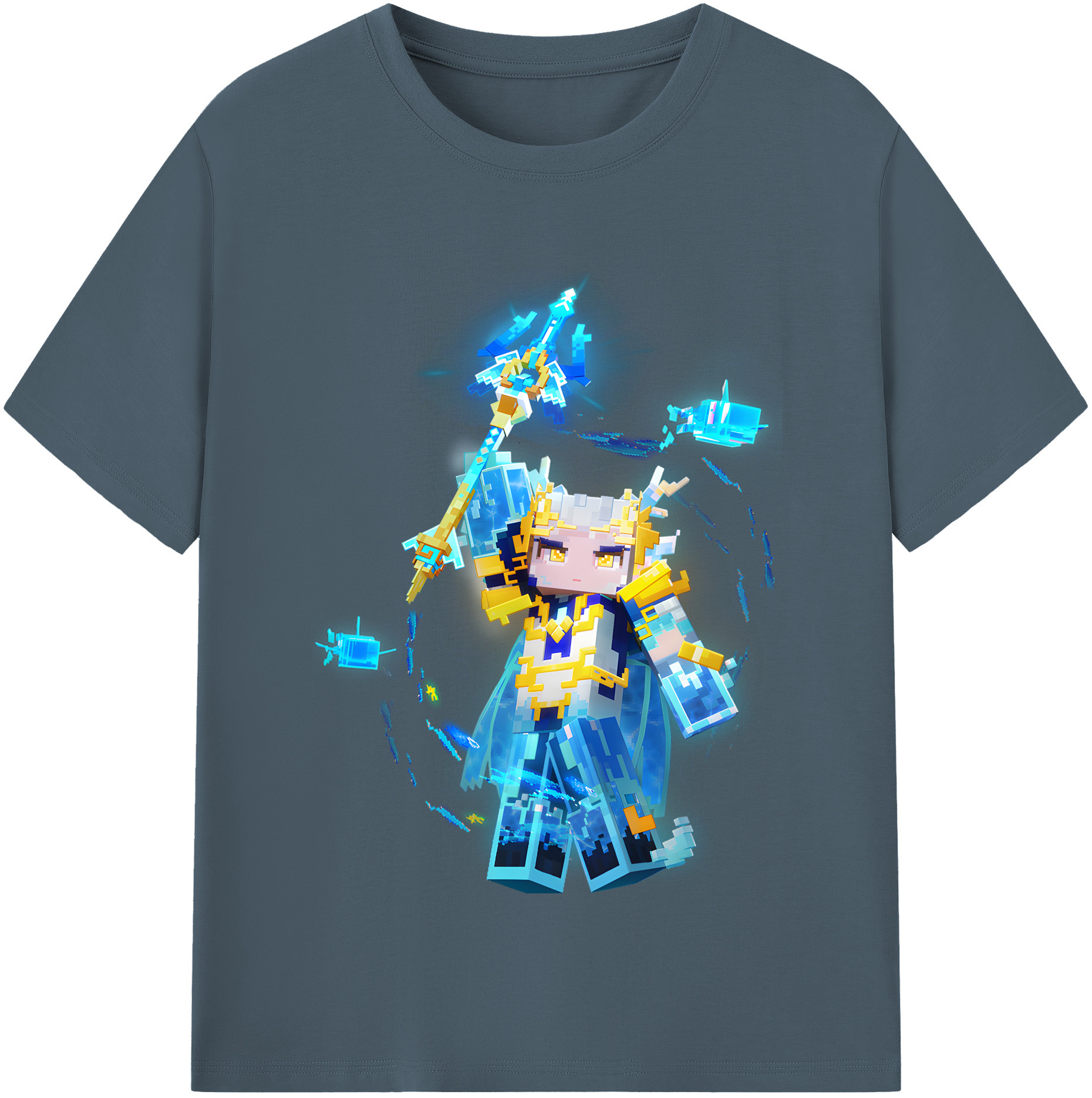 （画像用） マインクラフト ブロックの世界 Minecraft MC Block world 綿100％半袖Tシャツ（フロントプリント）